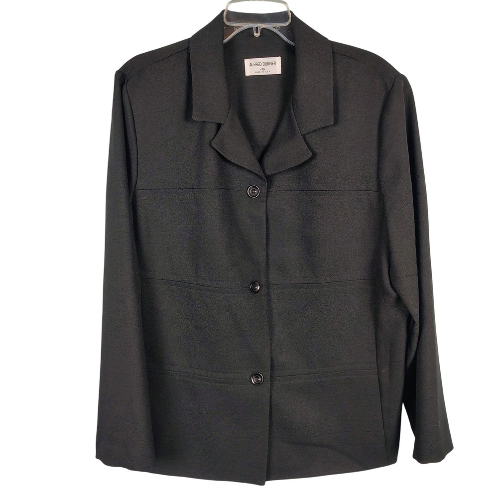 NWT Alfred Dunner Womens SZ 16 Tuileries Jacket Black Textured Officecore Career